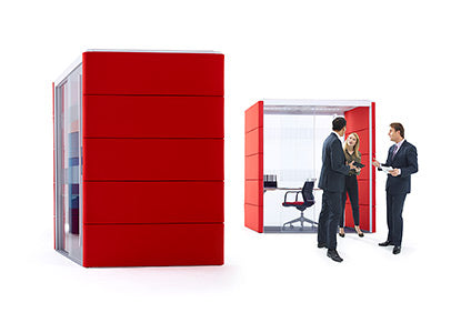 Red office pod with people inside on a white background rent furniture