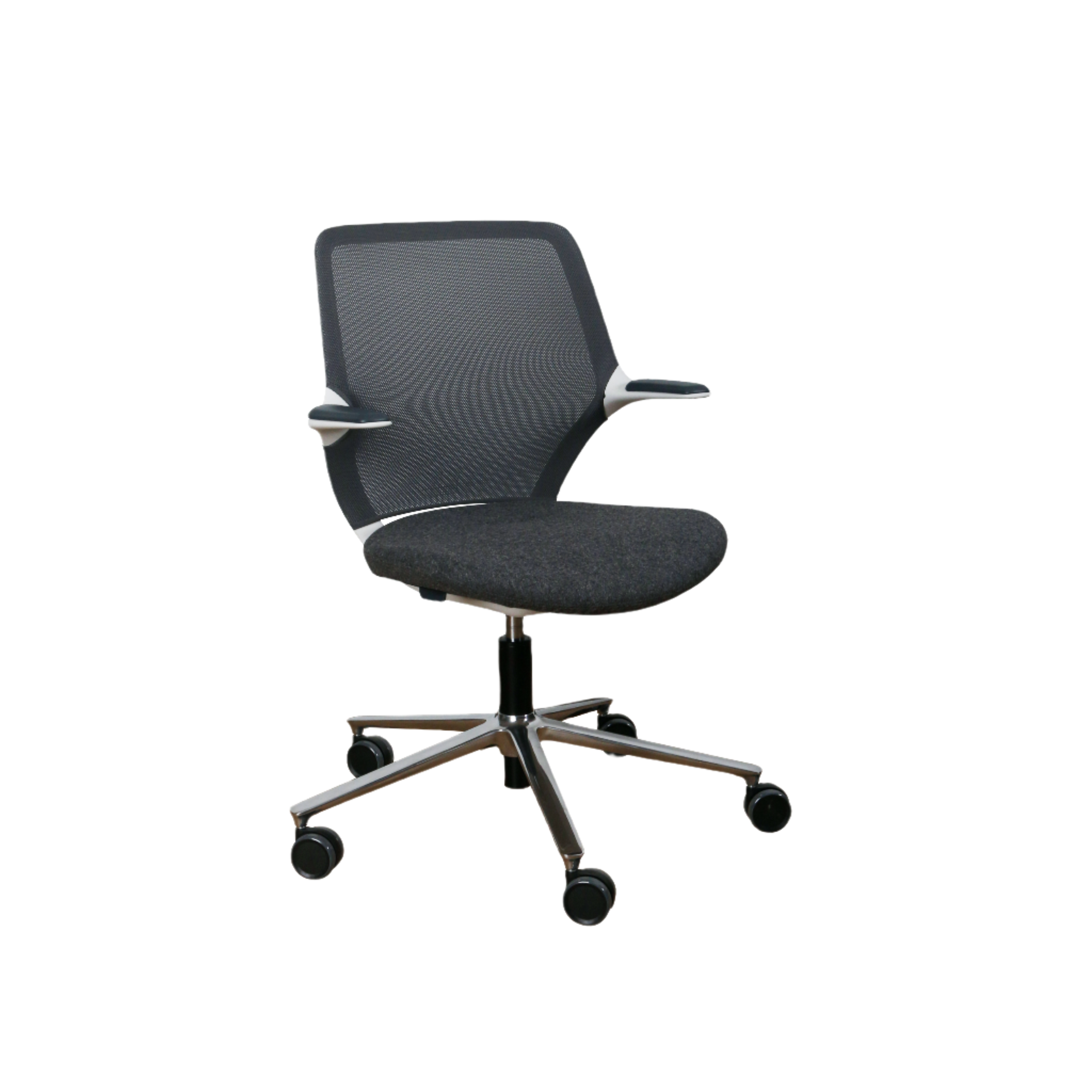 Black office chair with mesh backrest on a white background rent chair