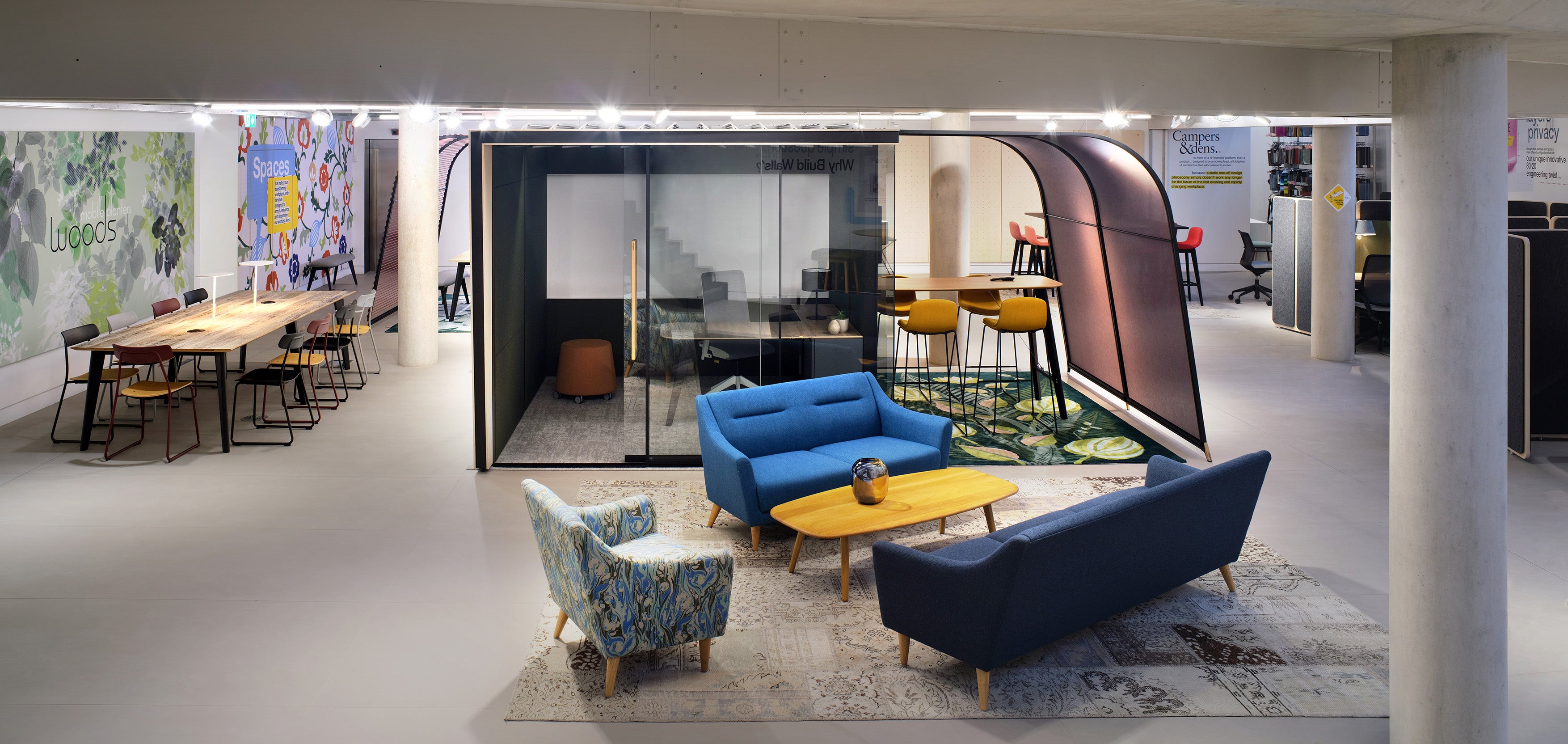 Orange Box Peeps are modular, ergonomic soft seating units designed for home offices, commercial workspaces, coworking areas, and collaborative environments. Perfect for informal meetings, relaxation, and creative spaces, these home- and office-compliant seats are available via purchase, subscription, or lease, supporting a circular economy. modern office with pods breakout area