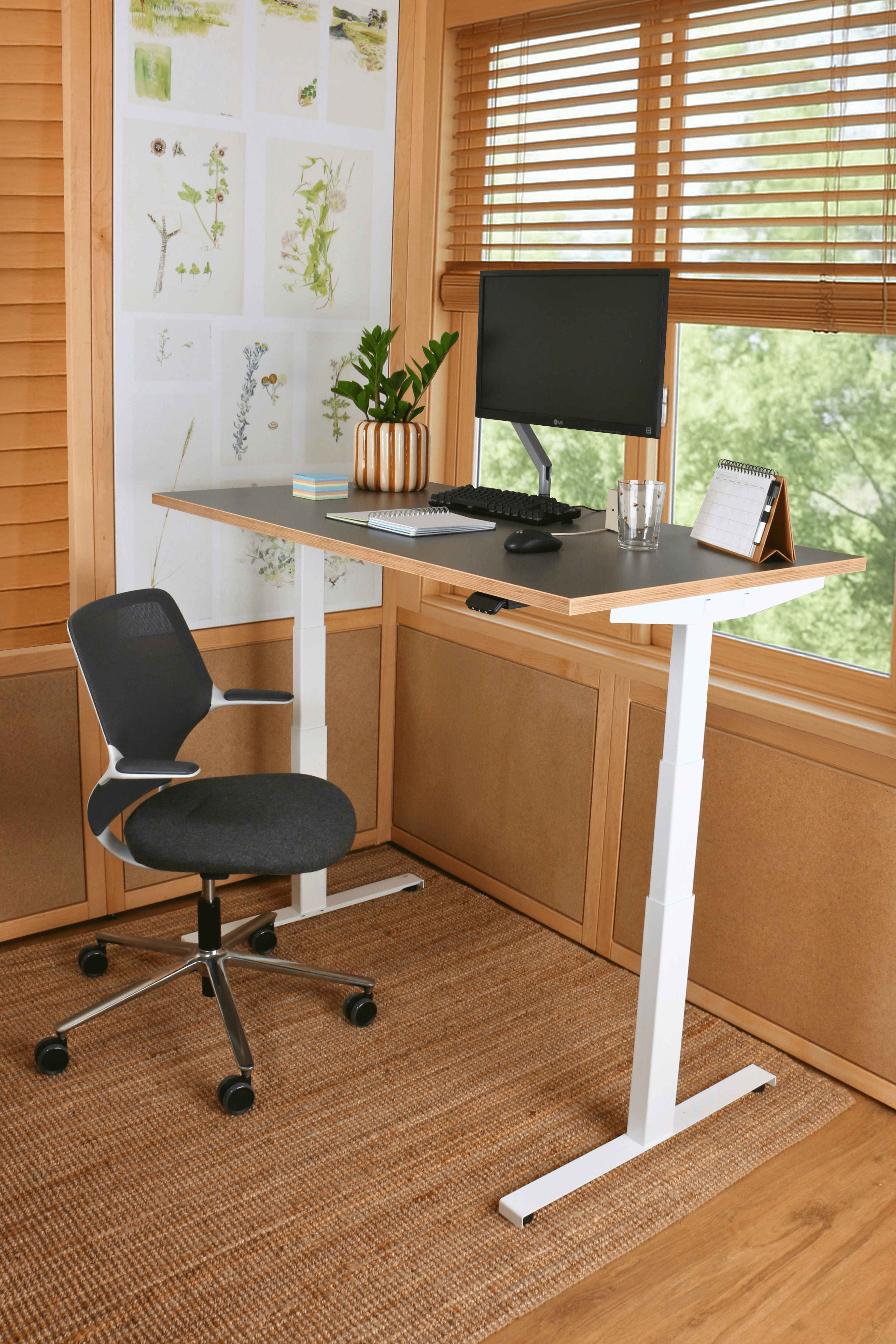 orange box office chair Work-from-home bundle with height-adjustable sit-stand desk and orange ergonomic office chair, ideal for home offices, remote workspaces, and flexible home setups. This home-compliant office furniture bundle combines modern design, comfort, and productivity. Available via purchase, subscription, or lease, supporting a circular economy and sustainable home office solutions. rental