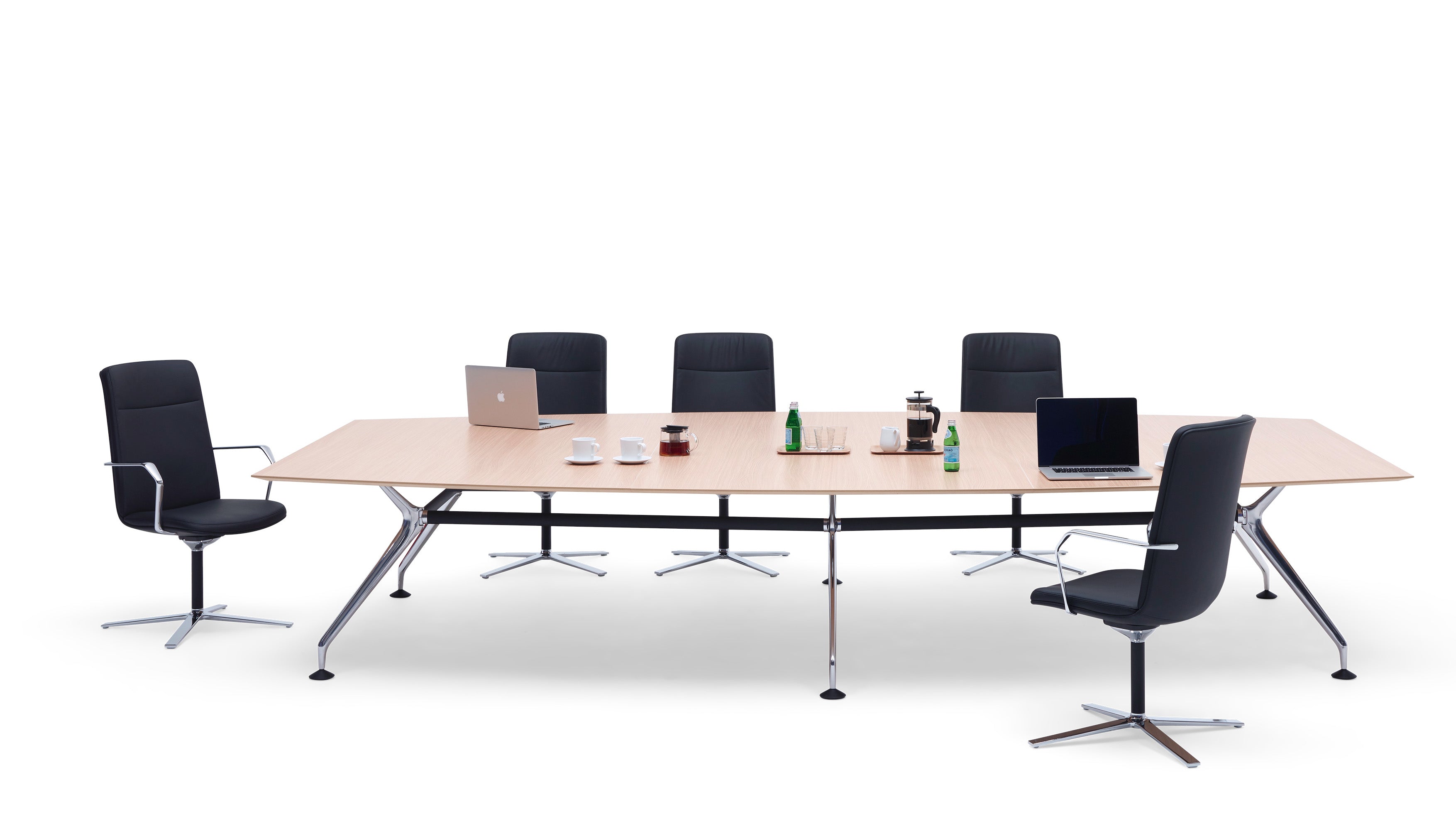 Modern conference table with chairs and laptops on a white background boardroom meeting table 