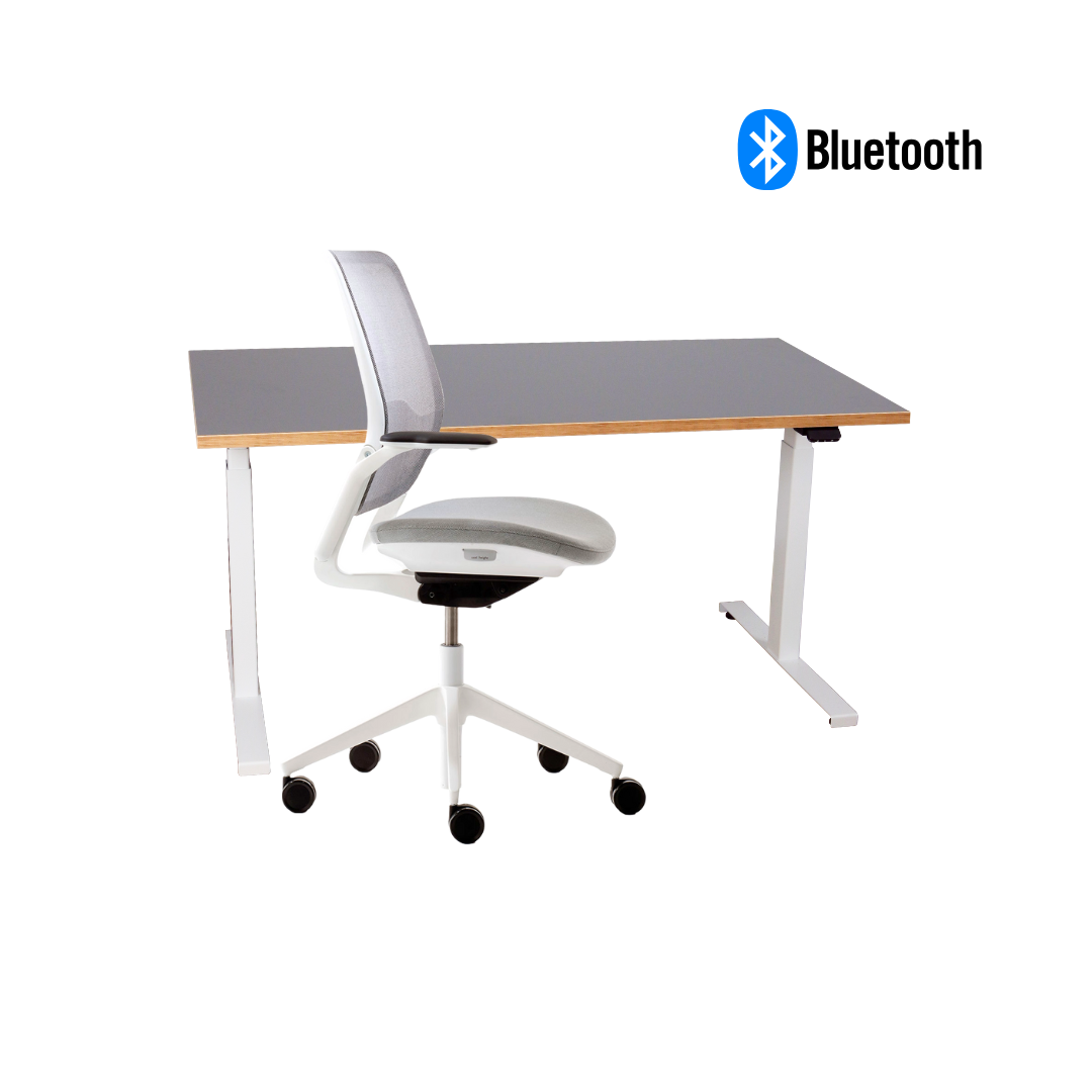 orange box office chair Work-from-home bundle with height-adjustable sit-stand desk and orange ergonomic office chair, ideal for home offices, remote workspaces, and flexible home setups. This home-compliant office furniture bundle combines modern design, comfort, and productivity. Available via purchase, subscription, or lease, supporting a circular economy and sustainable home office solutions. bluetooth