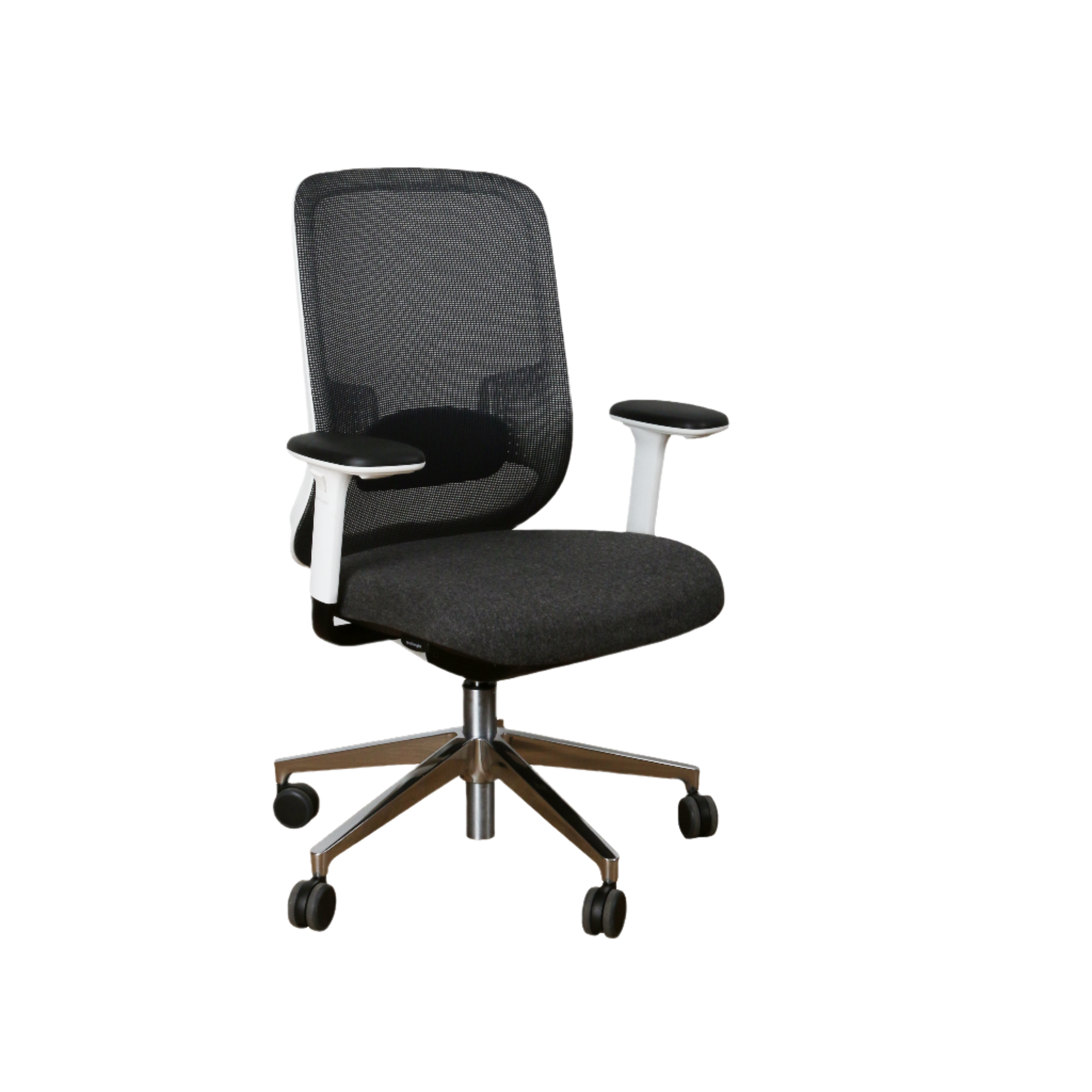 Black office chair with mesh backrest on a white background rental chair for home working in office
